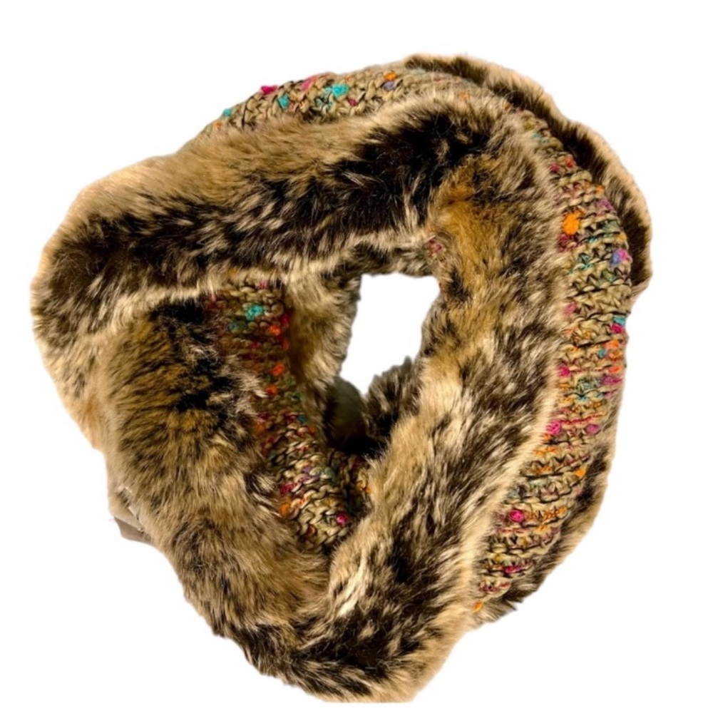 Faux Frenzi By Dena  one piece knited scarf with faux‎ fur trim